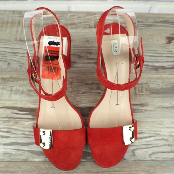 FURLA sz 39.5 METROPOLIS SANDAL ANKLE STRAP PEPERONCINO red suede strappy - Picture 9 of 11